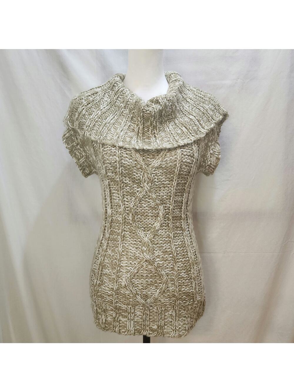 Mudd Loose Cable Knit Cap Sleeve Slim Cabin Cottage Cowl Sweater, Large